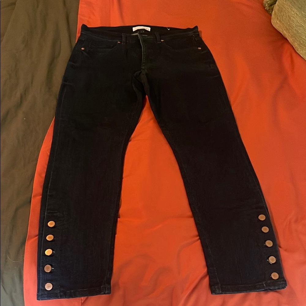 LOFT Black Straight Leg Jeans with Decorative Snaps